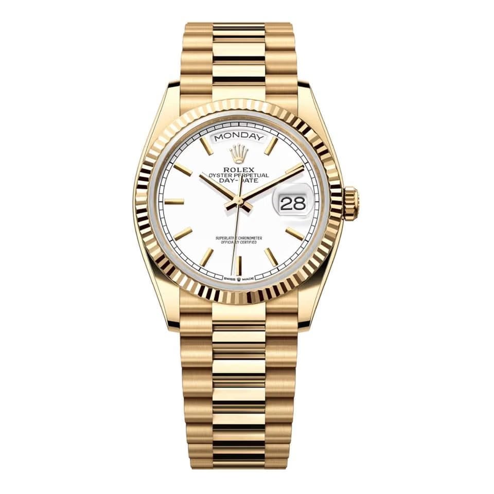 Rolex | Day-Date | 128238-0081 | Yellow gold | 36 mm | Yellow gold | White | Automatic