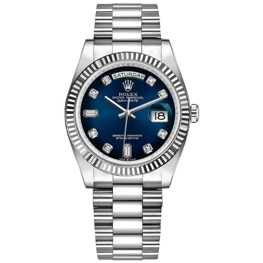 Rolex | Day-Date | 128239-0023 | 36 mm | White gold | Blue | Automatic