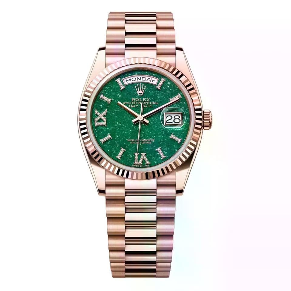 Rolex | Day-Date | 128235-0068 | 36 mm | Rose gold | Green | Automatic