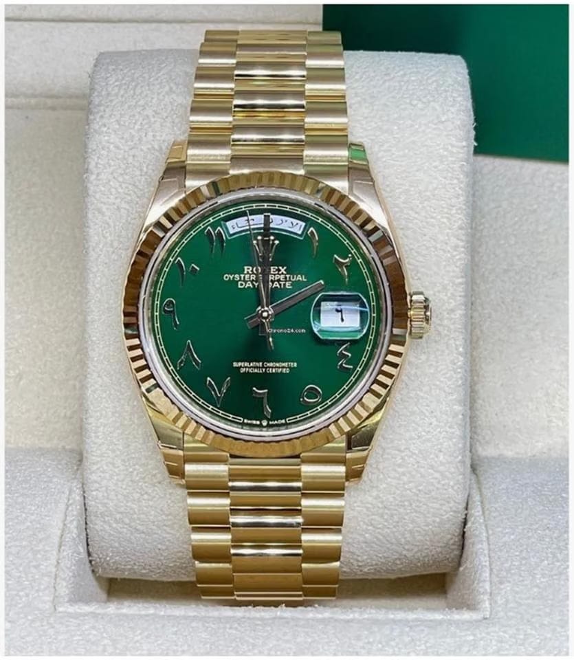 Rolex | Day-Date | 128238 | Yellow gold | 36 mm | Yellow gold | Green | Automatic