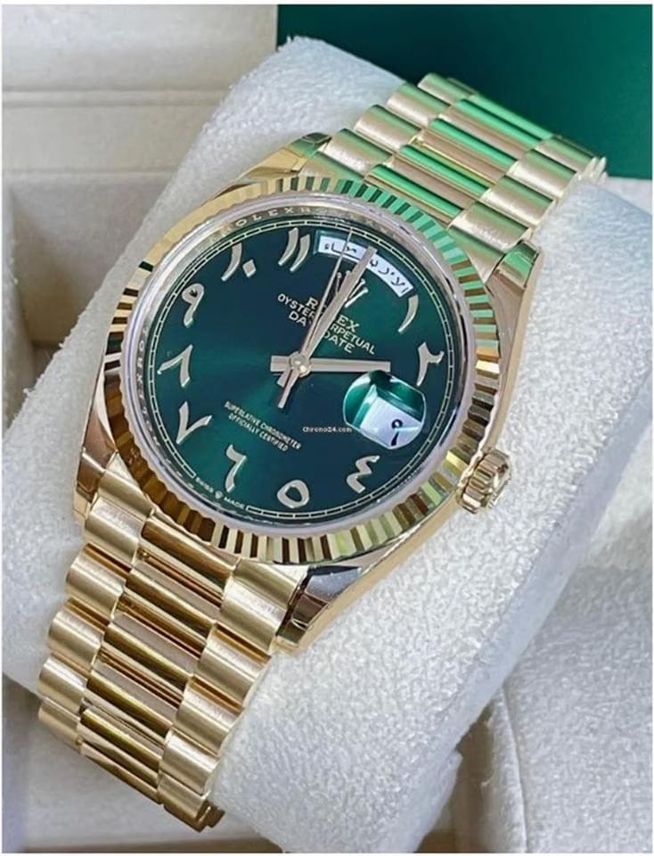 Rolex | Day-Date | 128238 | Yellow gold | 36 mm | Yellow gold | Green | Automatic