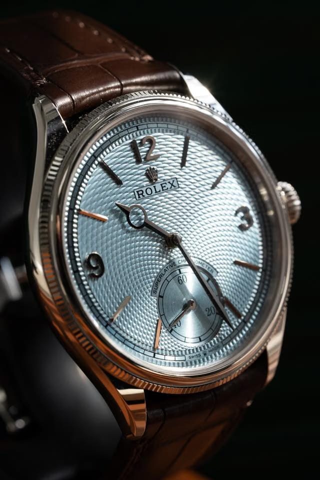 Rolex | 1908 | 52506 | Platinum | 39 mm | Leather | Blue | Automatic