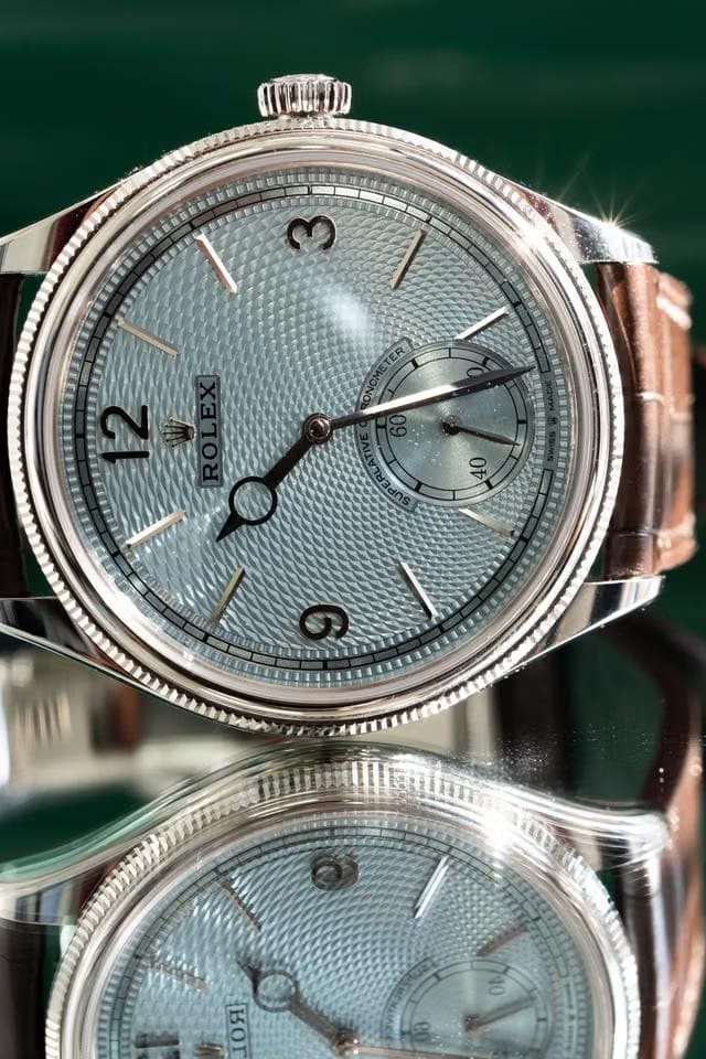 Rolex | 1908 | 52506 | Platinum | 39 mm | Leather | Blue | Automatic