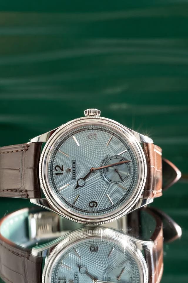 Rolex | 1908 | 52506 | Platinum | 39 mm | Leather | Blue | Automatic