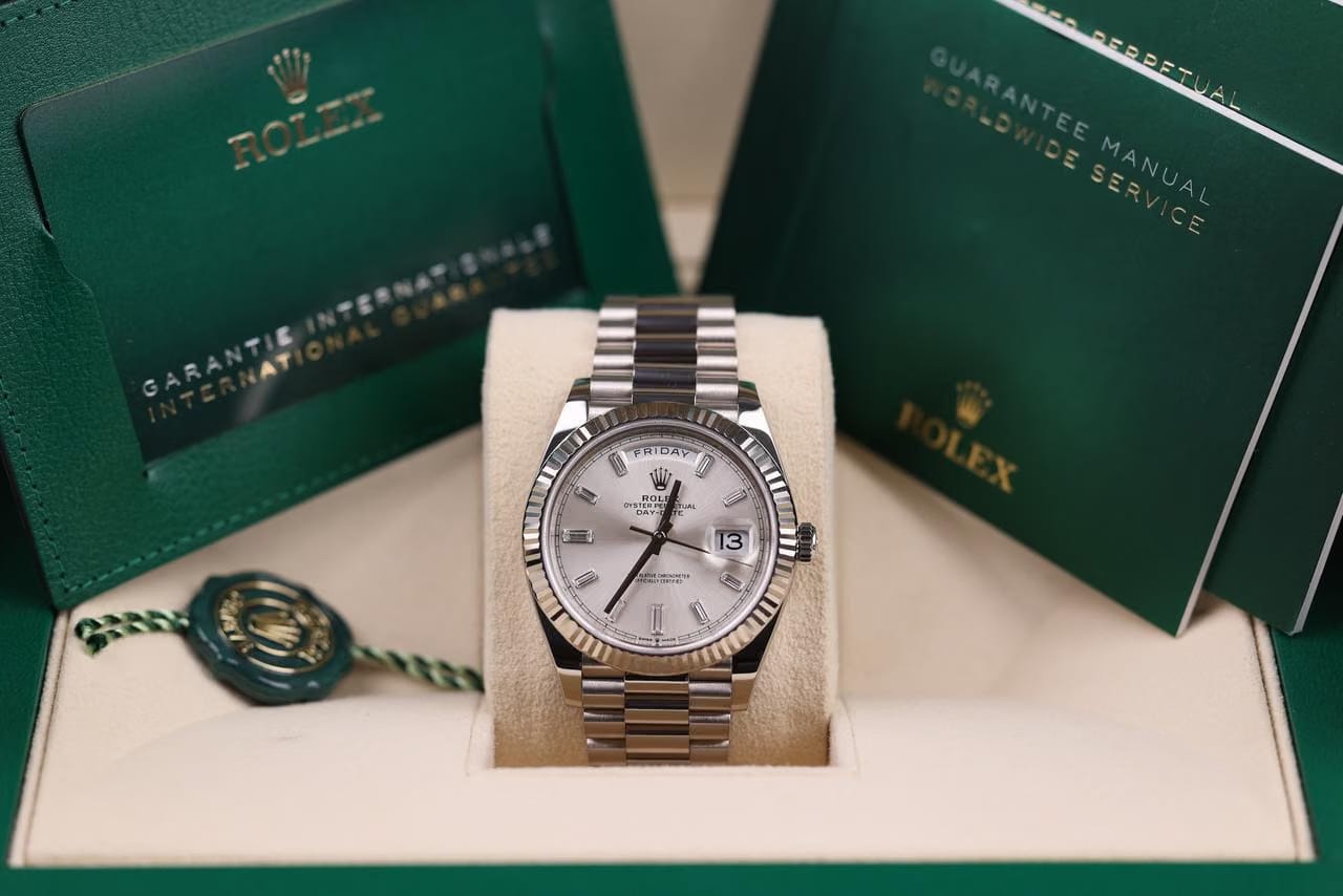 Rolex | Day-Date | 228239 | White gold | 40 mm | White gold | Silver | Automatic