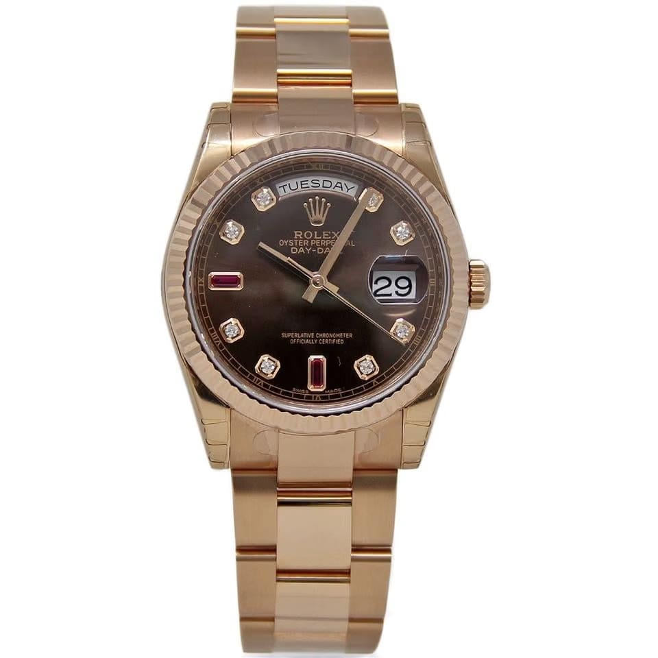 Rolex | Day-Date | 118205 | Rose gold | 36 mm | Rose gold | Brown | Automatic
