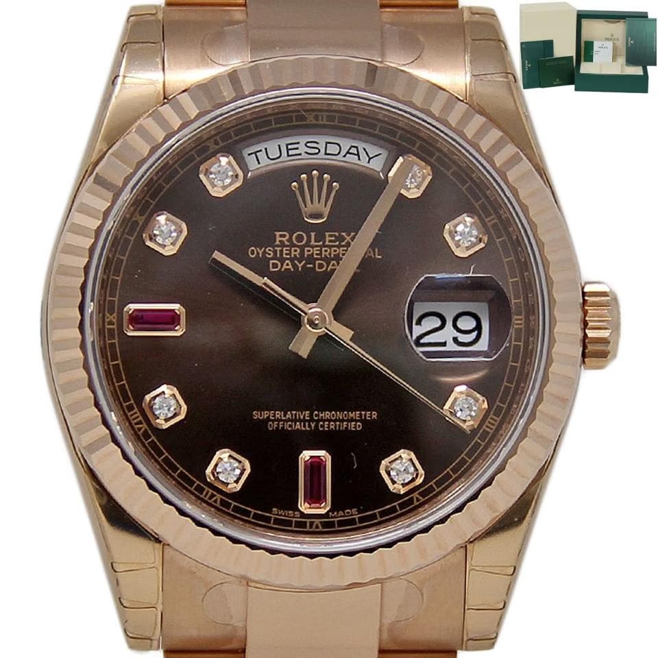 Rolex | Day-Date | 118205 | Rose gold | 36 mm | Rose gold | Brown | Automatic