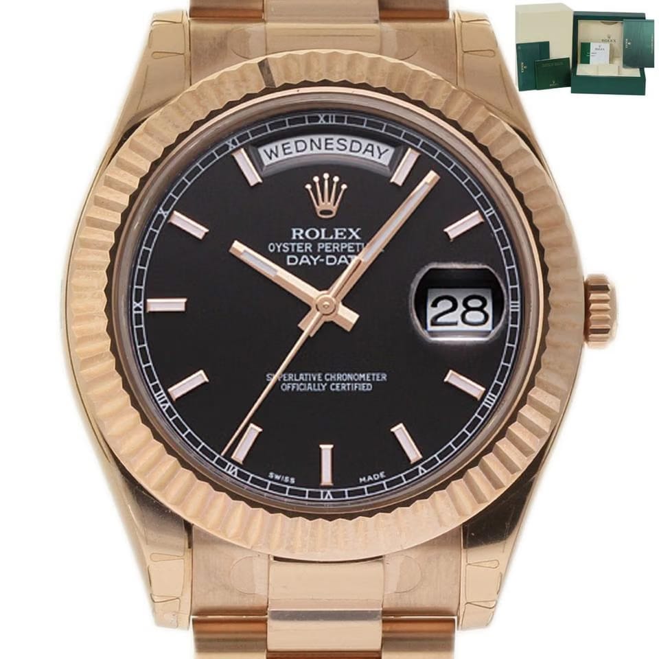 Rolex | Day-Date | 218235 | Rose gold | 41 mm | Rose gold | Black | Automatic