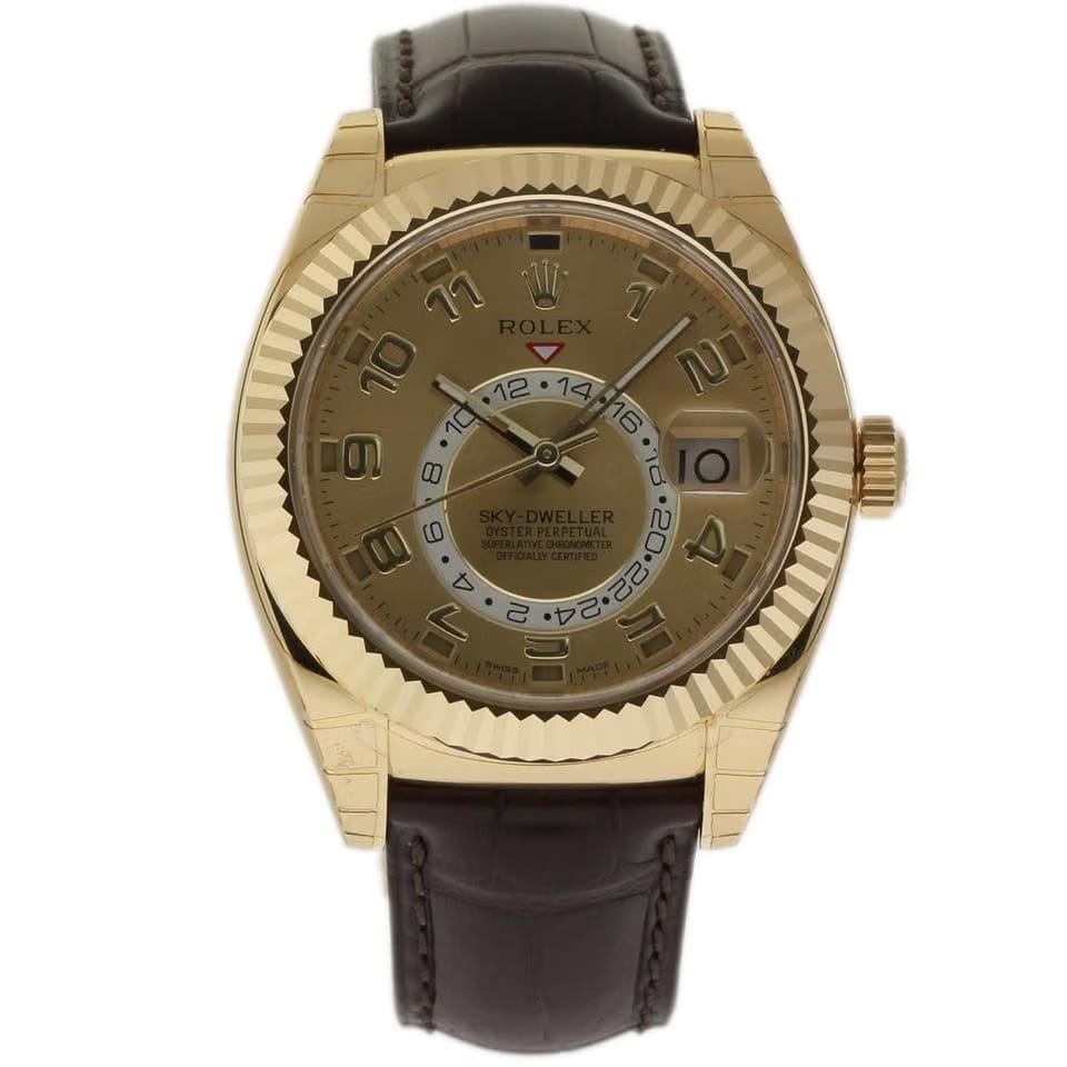 Rolex | Sky-Dweller | 326138 | Yellow gold | 42 mm | Leather | Champagne | Automatic