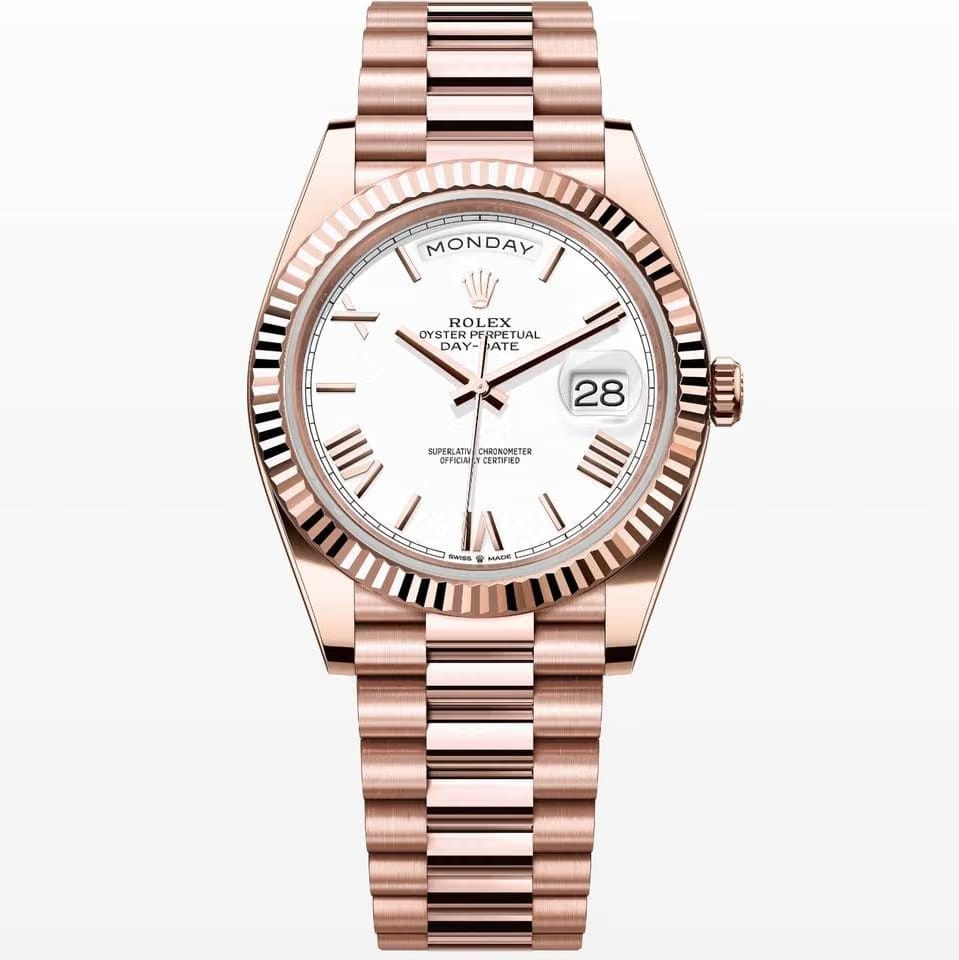 Rolex | Day-Date | 228235 | Rose gold | 40 mm | Rose gold | White | Automatic
