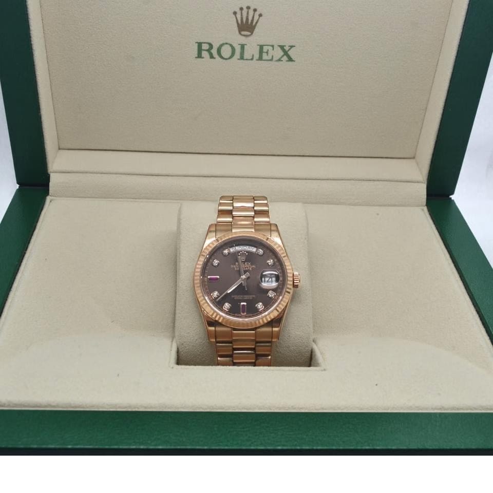 Rolex | Day-Date | 118235 | Rose gold | 36 mm | Rose gold | Brown | Automatic