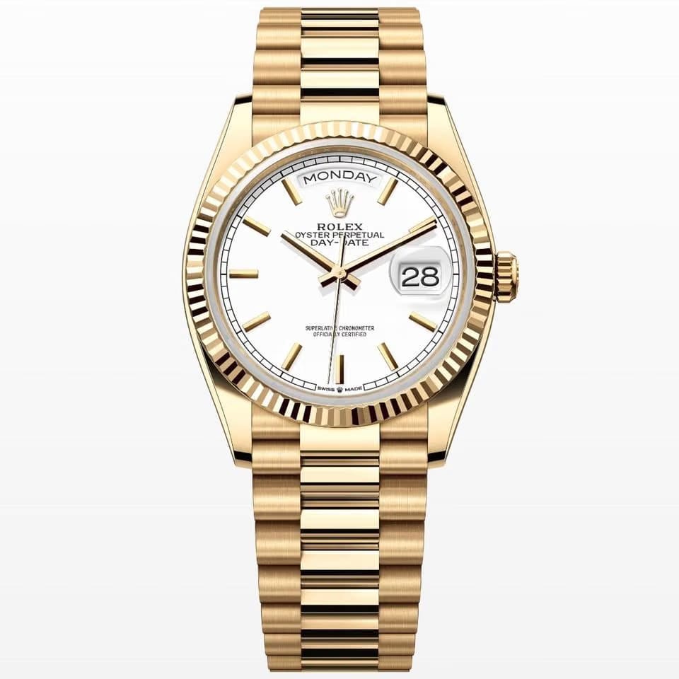 Rolex | Day-Date | 128238 | Yellow gold | 36 x 43 mm | Yellow gold | White | Automatic