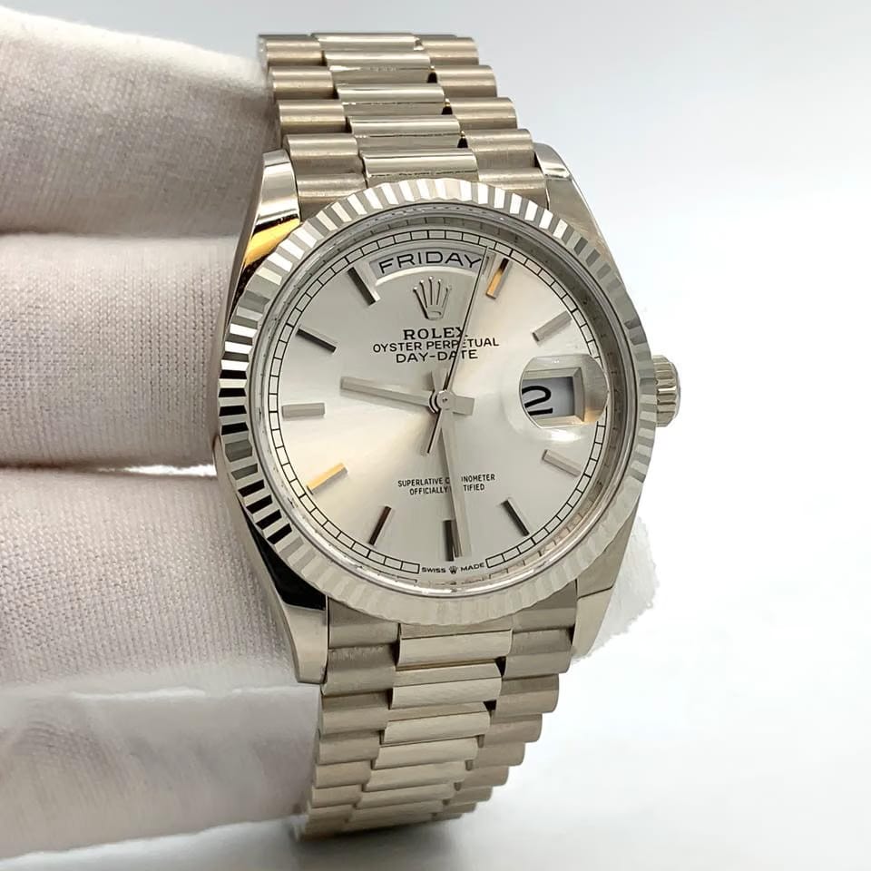 Rolex | Day-Date | 128239 | White gold | 36 x 43 mm | White gold | Silver | Automatic