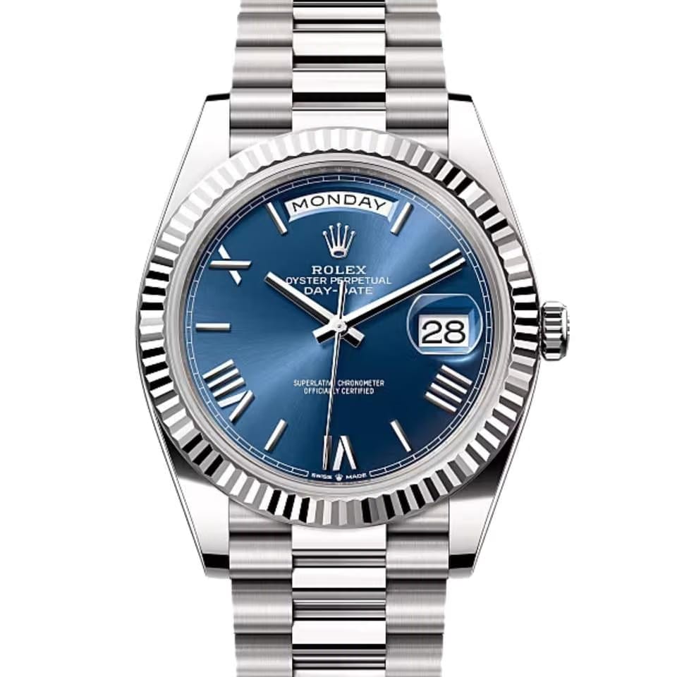 Rolex | Day-Date | 228239-0007 | White gold | 40 mm | White gold | Blue | Automatic