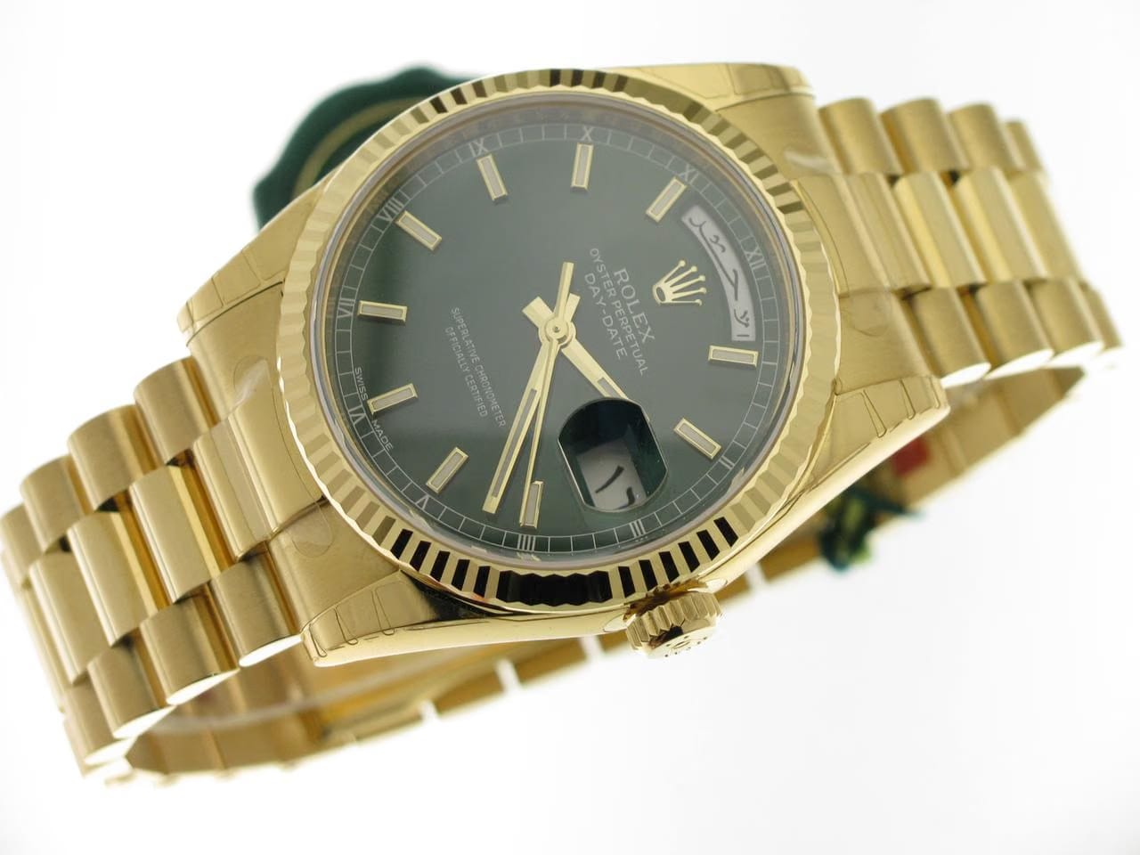 Rolex | Day-Date | 118238 | Yellow gold | 36 mm | Yellow gold | Green | Automatic