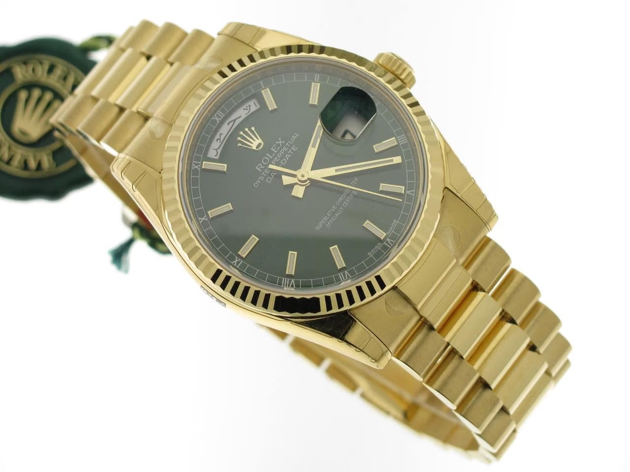 Rolex | Day-Date | 118238 | Yellow gold | 36 mm | Yellow gold | Green | Automatic