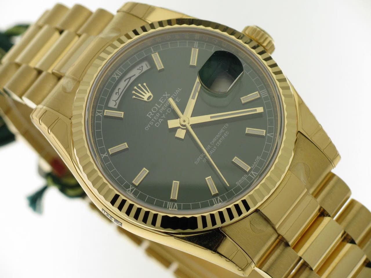 Rolex | Day-Date | 118238 | Yellow gold | 36 mm | Yellow gold | Green | Automatic