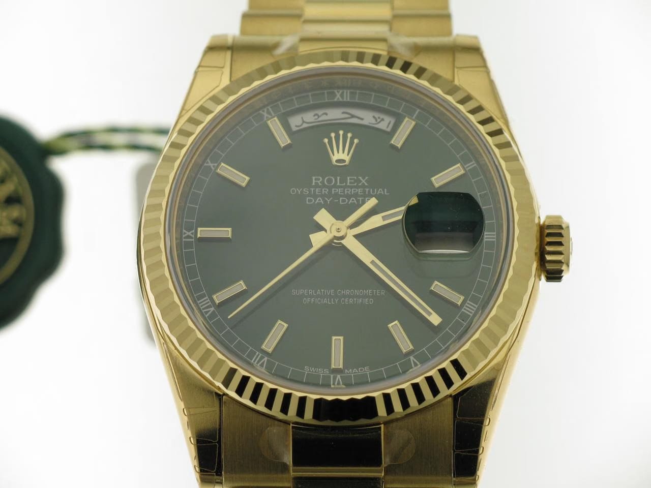 Rolex | Day-Date | 118238 | Yellow gold | 36 mm | Yellow gold | Green | Automatic