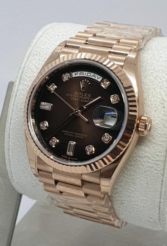 Rolex | Day-Date | 128235 | Rose gold | 36 mm | Rose gold | Brown | Automatic