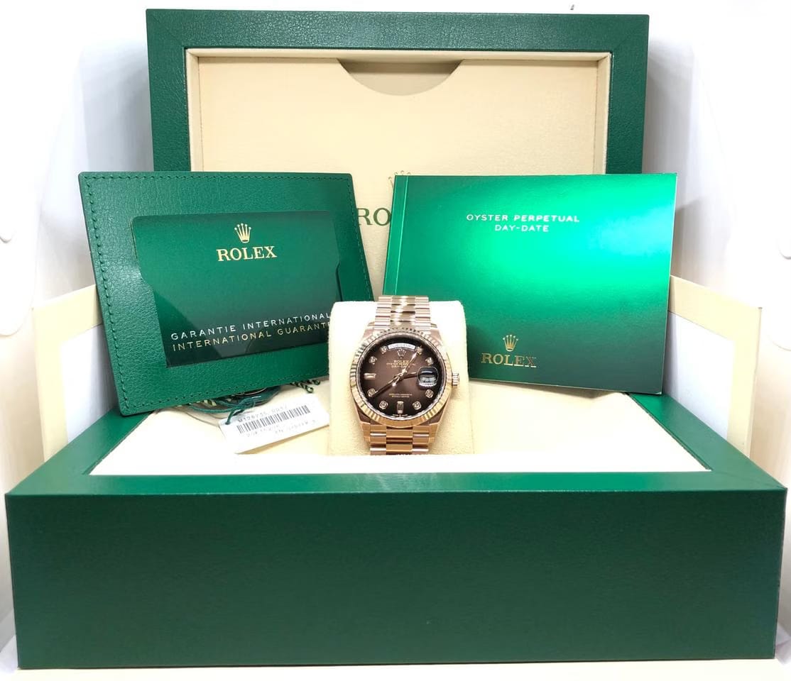 Rolex | Day-Date | 128235 | Rose gold | 36 mm | Rose gold | Brown | Automatic