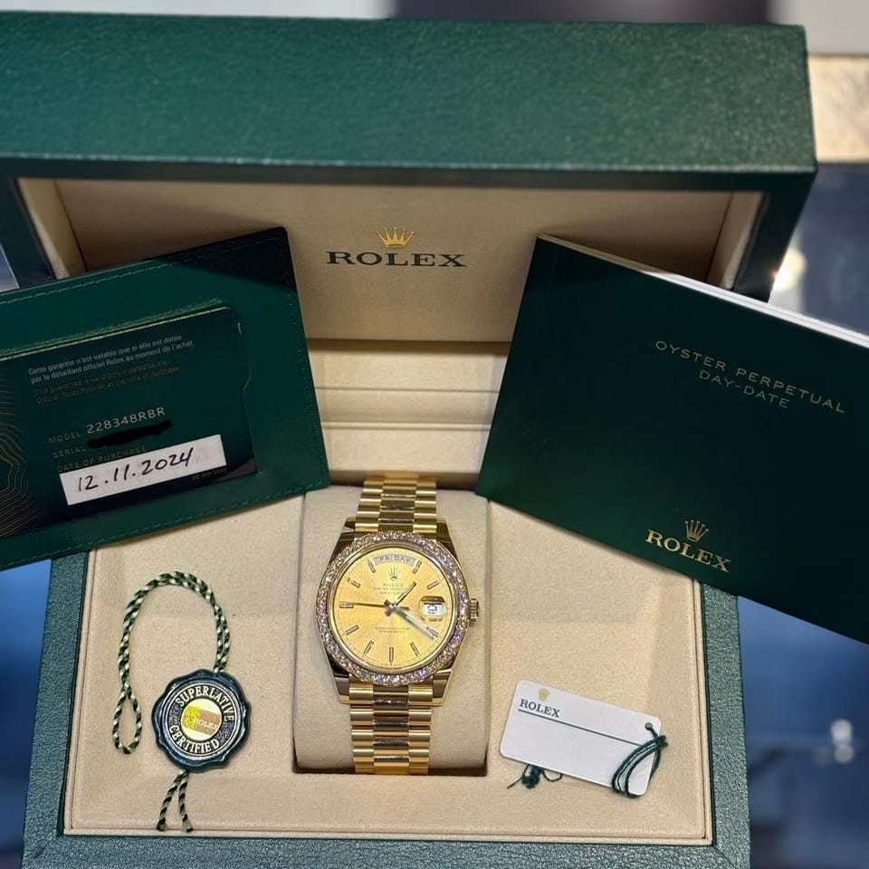 Rolex | Day-Date | 228348RBR | Yellow gold | 40 x 48 mm | Yellow gold | Champagne | Automatic