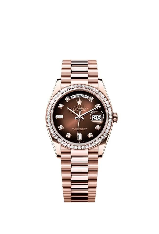 Rolex | Day-Date | 128345RBR | Rose gold | 36 x 43 mm | Rose gold | Brown | Automatic