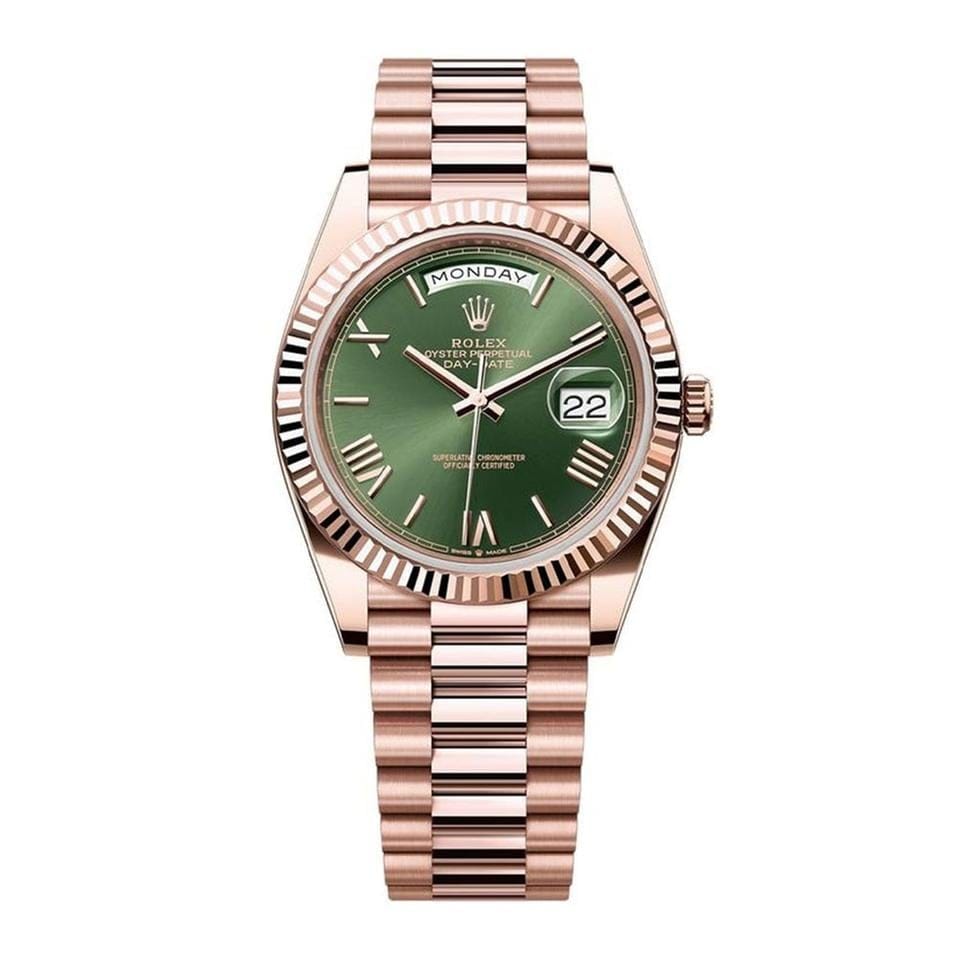 Rolex | Day-Date | 128235 | Rose gold | 36 mm | Rose gold | Green | Automatic