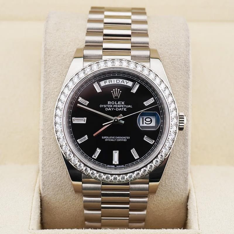 Rolex | Day-Date | 228349RBR | White gold | 40 x 48 mm | White gold | Black | Automatic