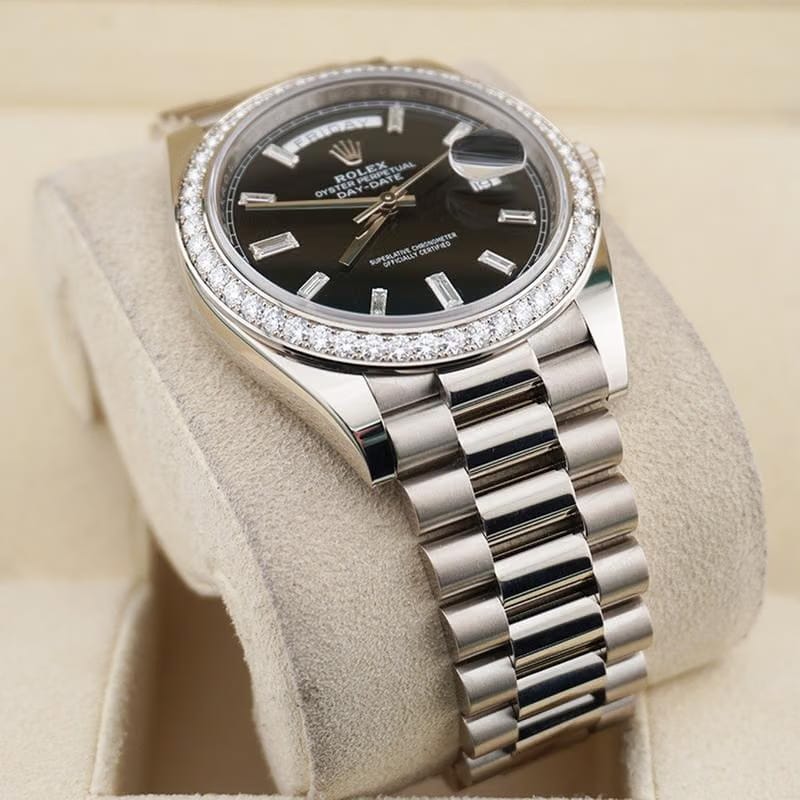 Rolex | Day-Date | 228349RBR | White gold | 40 x 48 mm | White gold | Black | Automatic