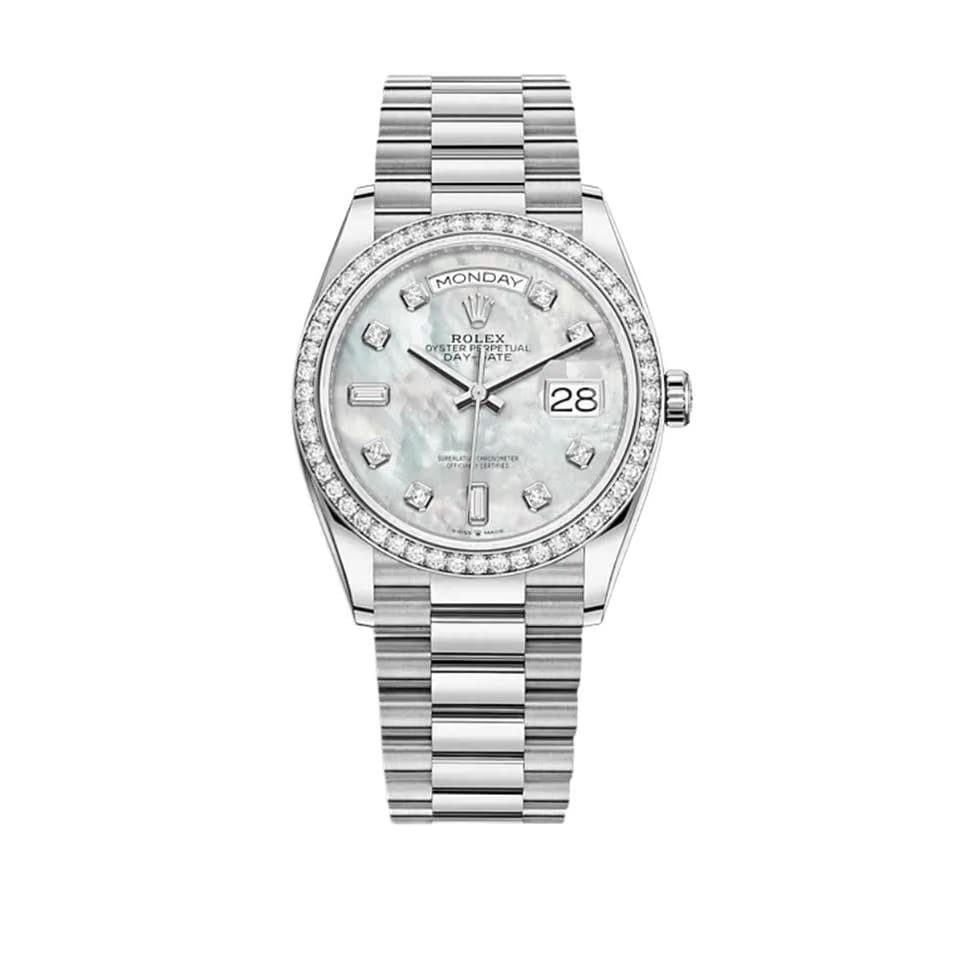 Rolex | Day-Date | 128349RBR | White gold | 36 mm | White gold | Mother of pearl | Automatic