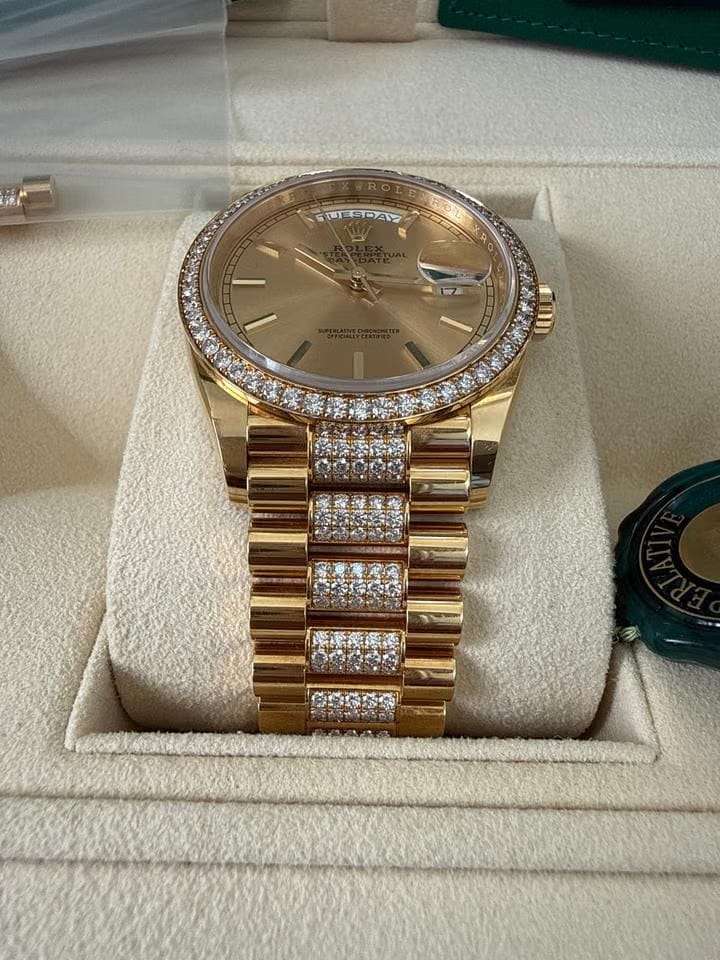 Rolex | Day-Date | 128348RBR | Yellow gold | 36 x 43 mm | Yellow gold | Champagne | Automatic