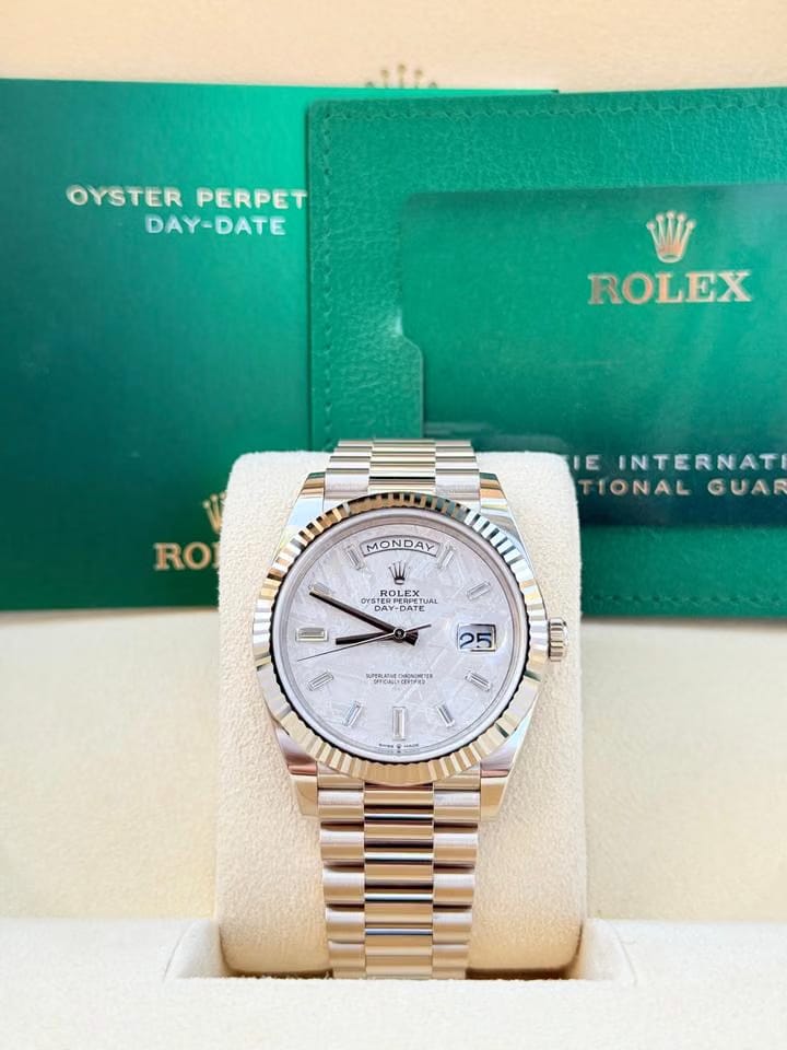 Rolex | Day-Date | 228239 | White gold | 40 mm | White gold | Silver (solid) | Automatic