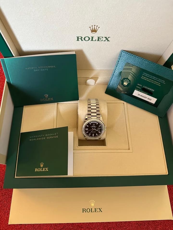 Rolex | Day-Date | 228349RBR | White gold | 40 mm | White gold | Black | Automatic