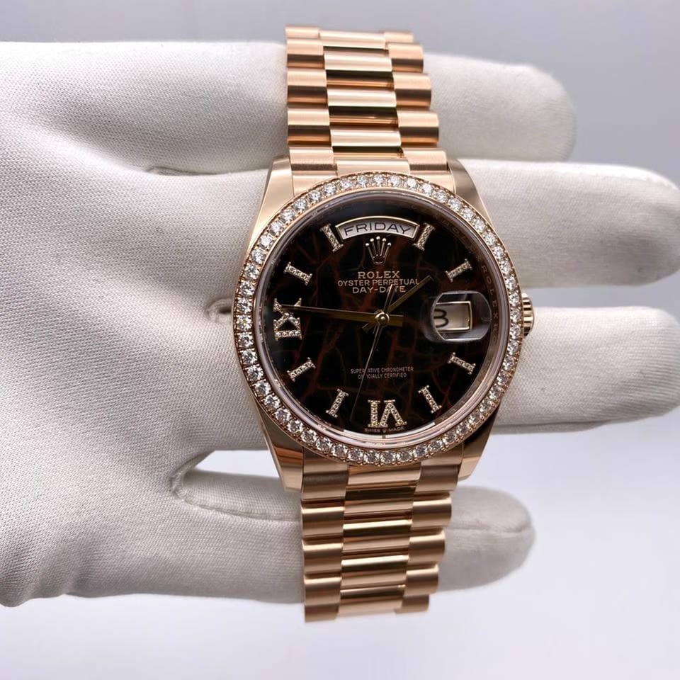 Rolex | Day-Date | 128345RBR | Rose gold | 36 mm | Rose gold | Brown | Automatic