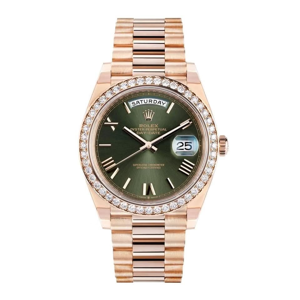 Rolex | Day-Date | 228345RBR | Rose gold | 40 mm | Rose gold | Green | Automatic