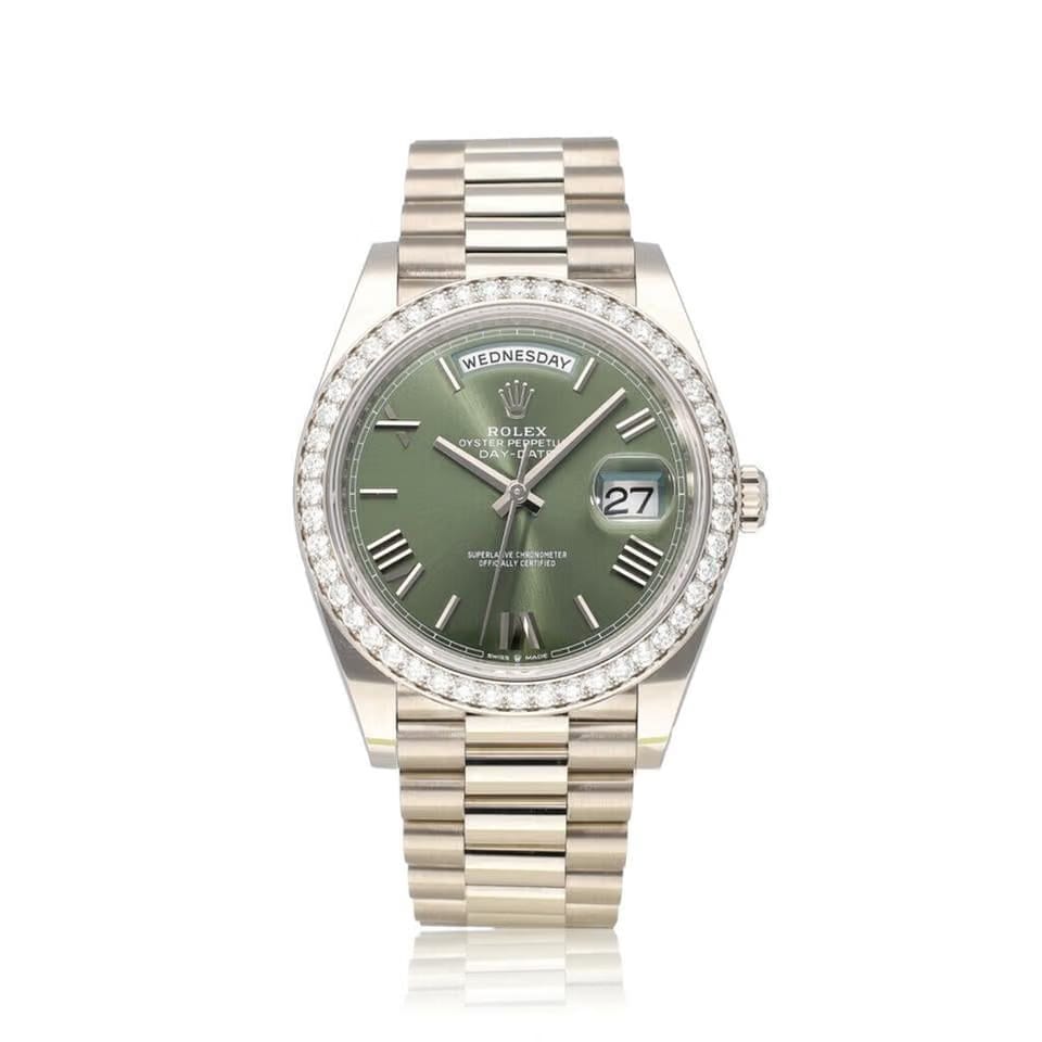Rolex | Day-Date | 228349RBR-0030 | White gold | 40 mm | White gold | Green | Automatic