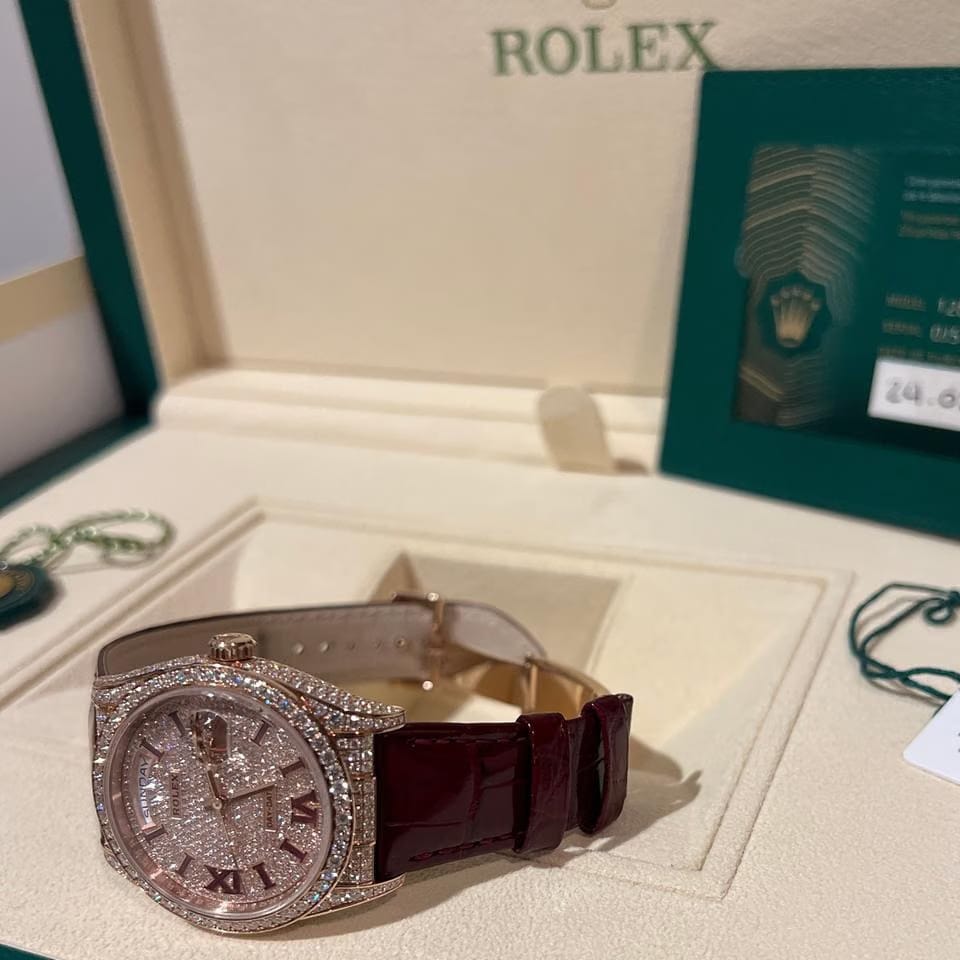 Rolex | Day-Date | 128155RBR | Rose gold | 36 mm | Crocodile skin | Pink | Automatic