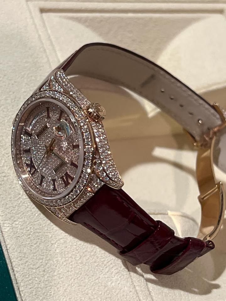 Rolex | Day-Date | 128155RBR | Rose gold | 36 mm | Crocodile skin | Pink | Automatic