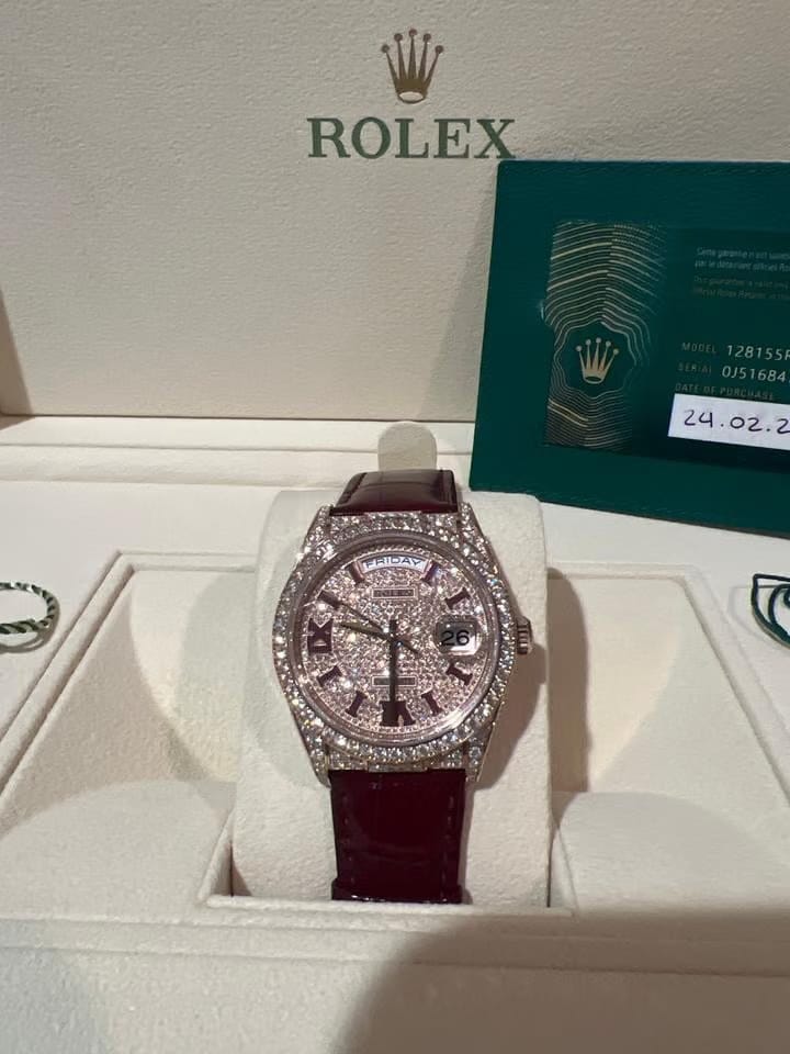 Rolex | Day-Date | 128155RBR | Rose gold | 36 mm | Crocodile skin | Pink | Automatic