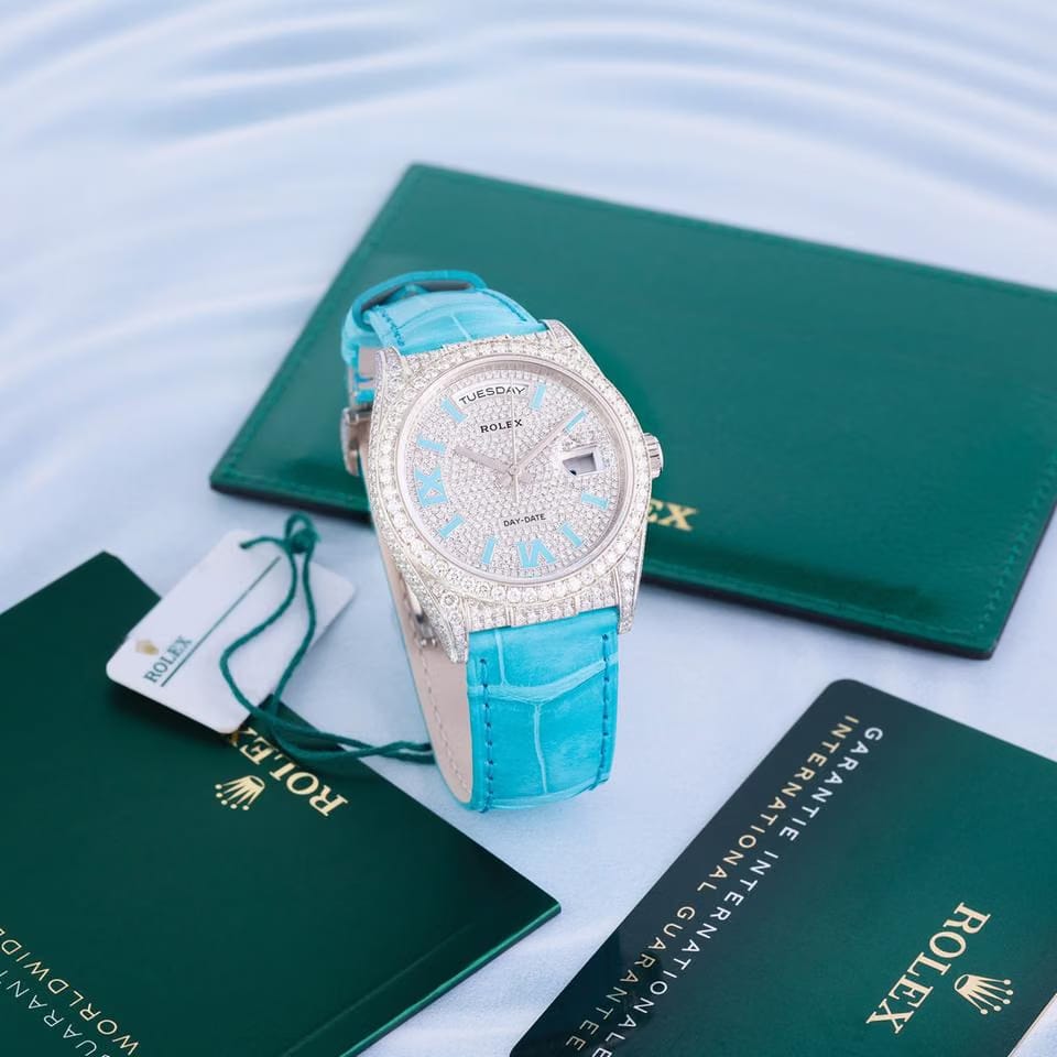 Rolex | Day-Date | 128159RBR | White gold | 36 mm | Silver | Automatic