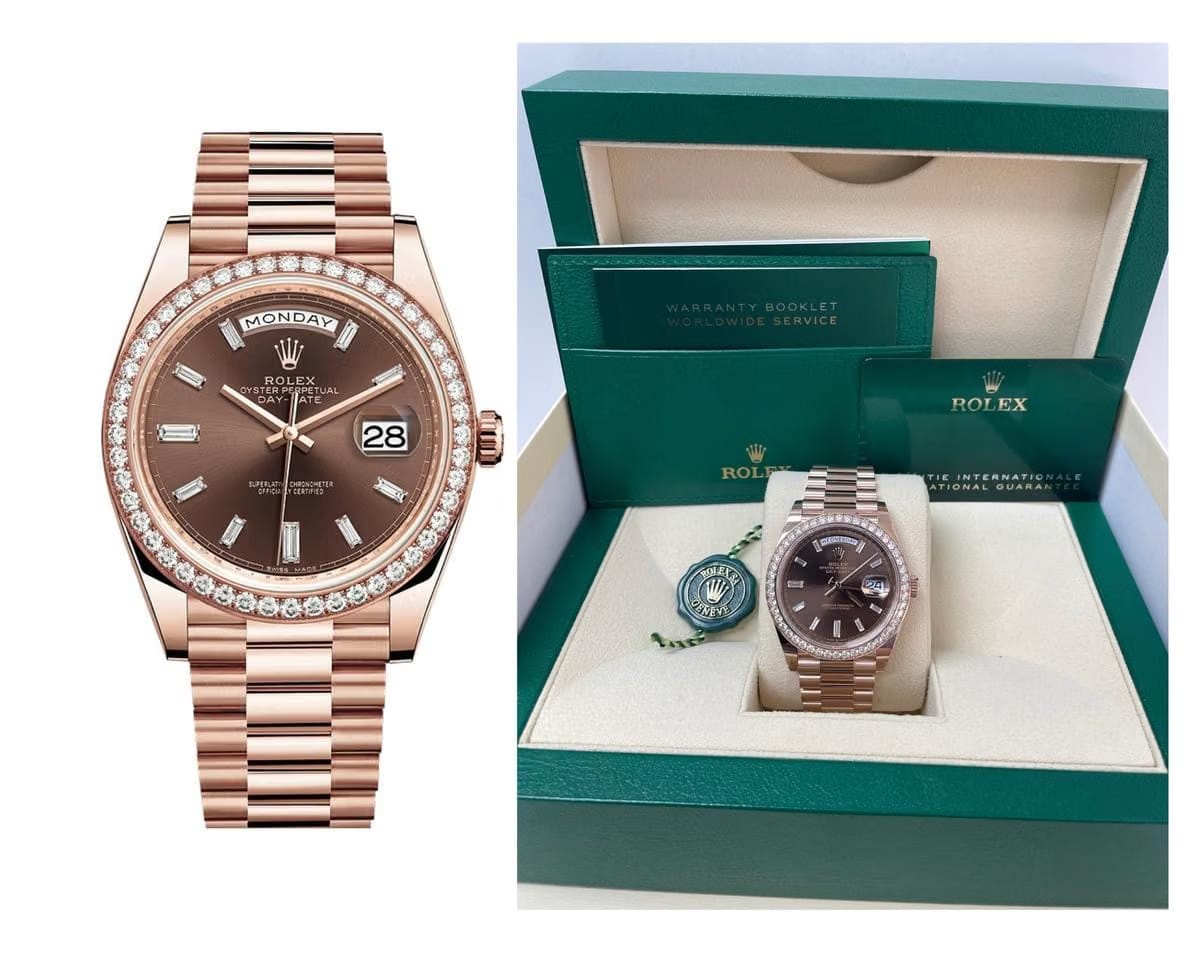 Rolex | Day-Date | 228345RBR-0006 | Rose gold | 40 mm | Rose gold | Brown | Automatic