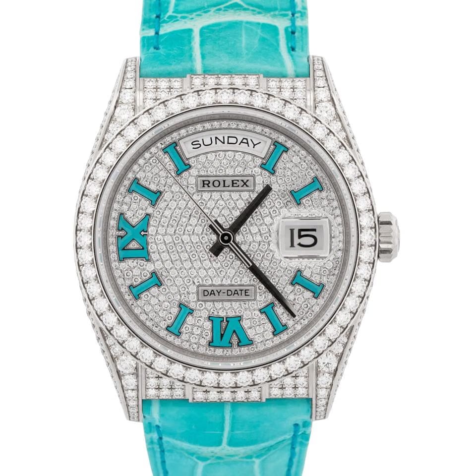 Rolex | Day-Date | 128159RBR | White gold | 36 mm | Leather | Automatic