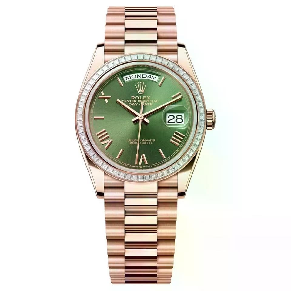 Rolex | Day-Date | 128395TBR-0033 | 36 mm | Rose gold | Green | Automatic