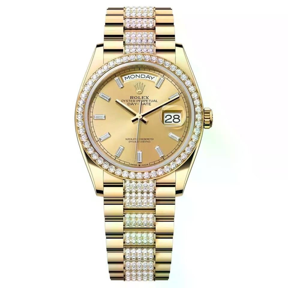 Rolex | Day-Date | 128348RBR-0081 | 36 mm | Yellow gold | Champagne | Automatic