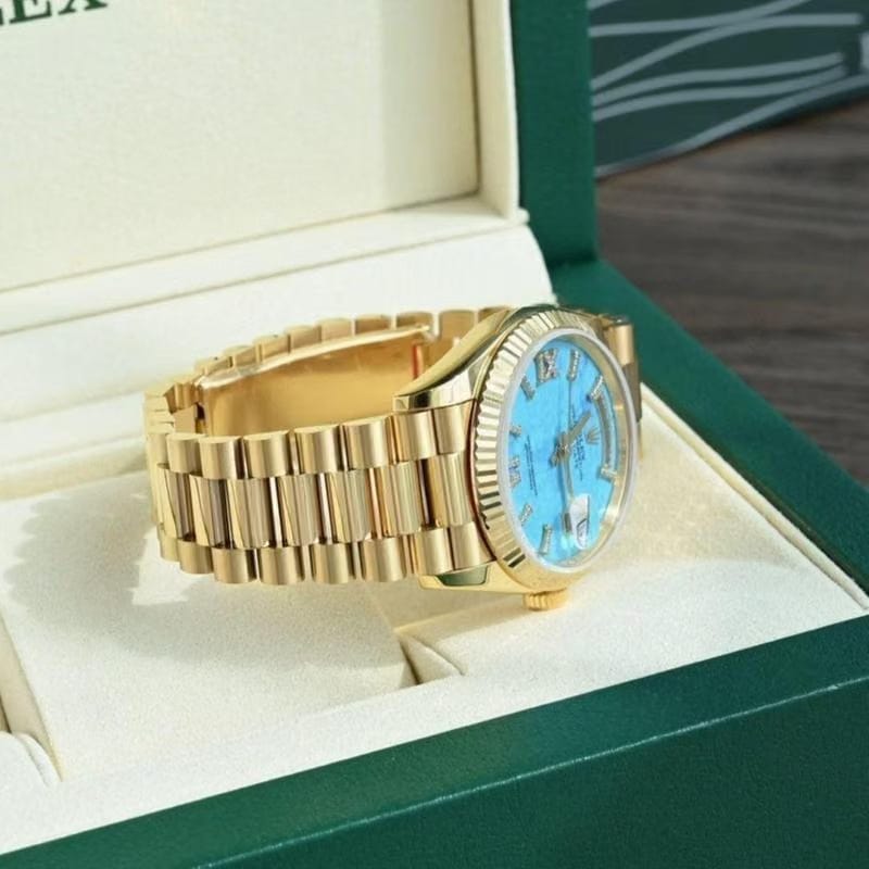 Rolex | Day-Date | 128238 | Yellow gold | 36 x 43 mm | Yellow gold | Blue | Automatic