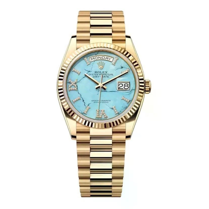 Rolex | Day-Date | 128238 | Yellow gold | 36 x 43 mm | Yellow gold | Blue | Automatic
