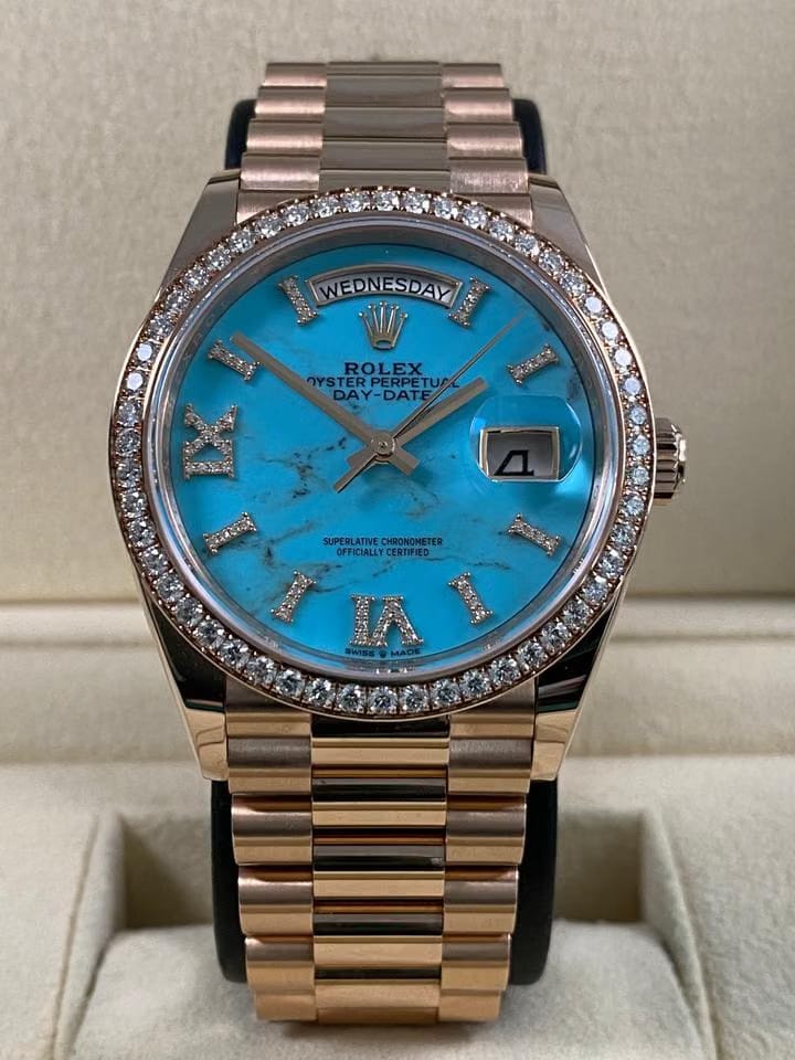 Rolex | Day-Date | 128345RBR | Rose gold | 36 x 43 mm | Rose gold | Turquoise | Automatic