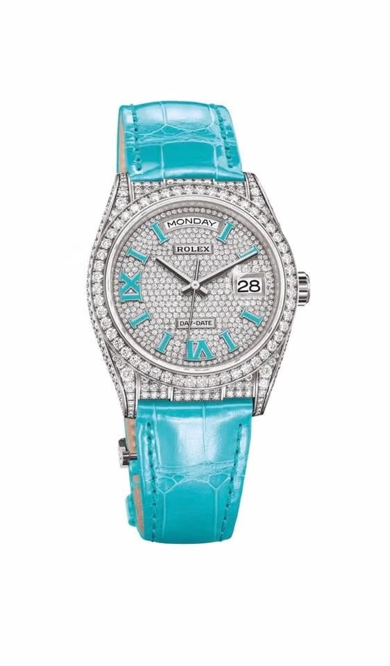 Rolex | Day-Date | 128159RBR | White gold | 36 mm | Leather | Silver | Automatic