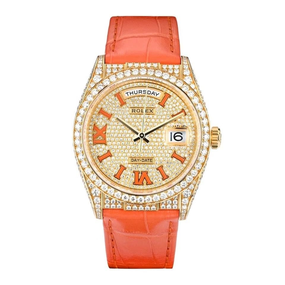 Rolex | Day-Date | 128158RBR | Yellow gold | 36 mm | Leather | Automatic