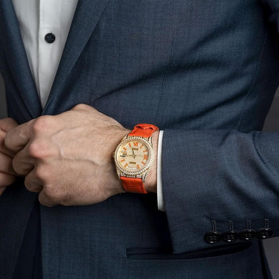 Rolex | Day-Date | 128158RBR | Yellow gold | 36 mm | Leather | Automatic